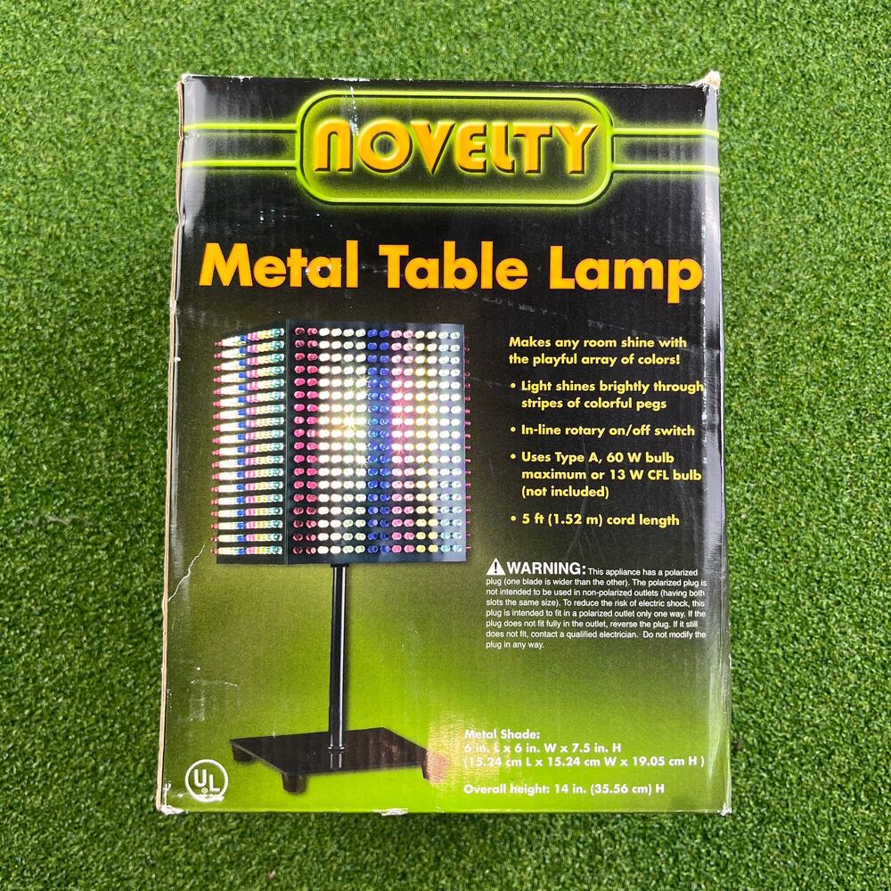 Novelty Metal Table Lamp Stripe Colorful Pegs 6 in x 6 in New Open Box